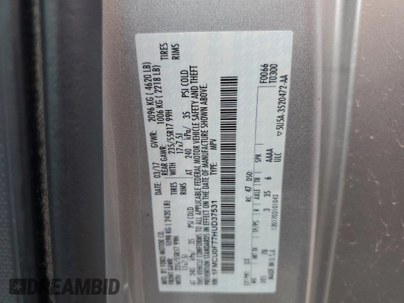 2017 Ford Escape S with VIN 1FMCU0F77HUD37531, listed as a Copart auction lot 62632675 with 125,243 mi miles and Clean title. Bid and sale history available at DreamBid. Image 13.
