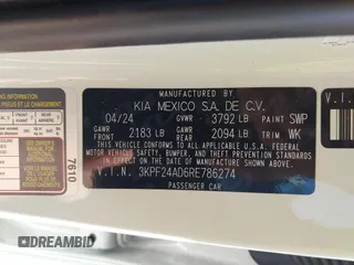 2024 Kia Forte LX z VIN 3KPF24AD6RE786274, wystawiony jako IAAI lot #42108741 z przebiegiem 5 923 mil mil oraz . Historia ofert i sprzedaży dostępna na DreamBid. Obrazek 9.