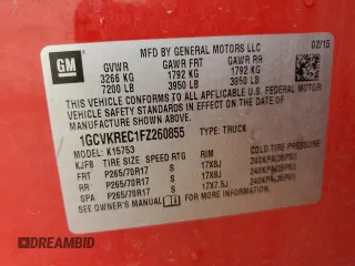 2015 Chevrolet Silverado 1500 LT with VIN 1GCVKREC1FZ260855, listed as a Copart auction lot 50956085 with 155,403 mi miles and Salvage Title. Bid and sale history available at carsss.com. Image 12.