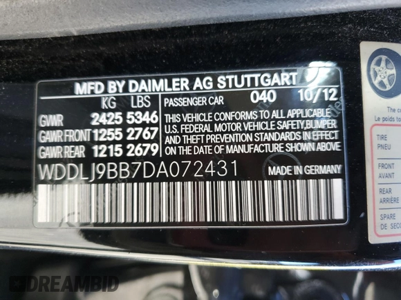 2013 Mercedes-Benz CLS-Class CLS 550 with VIN WDDLJ9BB7DA072431, listed as a Copart auction lot 43306275 with 140,308 mi miles and Clean Title. Bid and sale history available at carsss.com. Image 12.