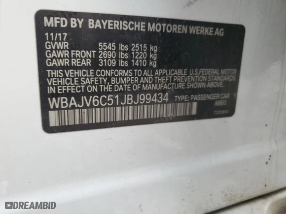2018 BMW 6 Series 640i xDrive with VIN WBAJV6C51JBJ99434, listed as a Copart auction lot 47861775 with 85,292 mi miles and Salvage Title. Bid and sale history available at carsss.com. Image 12.