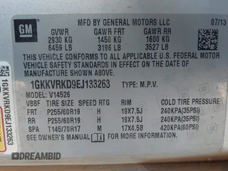 2014 GMC Acadia SLT z VIN 1GKKVRKD9EJ133263, wystawiony jako IAAI lot #41764063 z przebiegiem 216 036 mil mil oraz . Historia ofert i sprzedaży dostępna na DreamBid. Obrazek 9.
