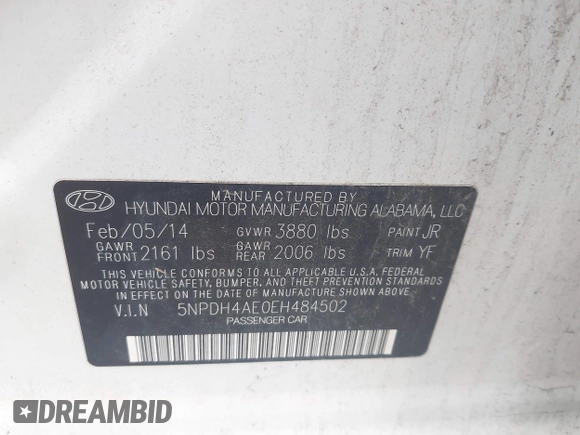 2014 Hyundai Elantra SE with VIN 5NPDH4AE0EH484502, listed as a IAAI auction lot 40640232 with 78,270 mi miles and . Bid and sale history available at DreamBid. Image 9.