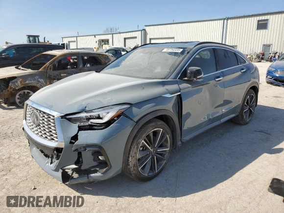 2023 Infiniti QX55 Essential with VIN 3PCAJ5KR7PF115801, listed as a Copart auction lot 48734335 with 20,898 mi miles and Salvage title. Bid and sale history available at DreamBid. Image 1.