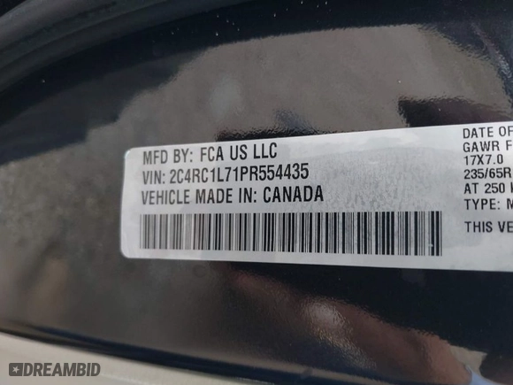 2023 Chrysler Pacifica Hybrid Touring L with VIN 2C4RC1L71PR554435, listed as a IAAI auction lot 41901500 with 53,373 mi miles. Bid and sale history available at carsss.com. Image 9.