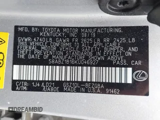 2019 Lexus ES 350 z VIN 58ABZ1B16KU046927, wystawiony jako IAAI lot #42440380 z przebiegiem 22 195 mil mil oraz . Historia ofert i sprzedaży dostępna na DreamBid. Obrazek 9.