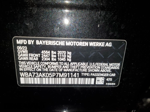 2023 BMW 2 Series 228i xDrive with VIN WBA73AK05P7M91141, listed as a Copart auction lot 73535763 with 0 mi miles. Bid and sale history available at carsss.com. Image 12.