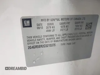 2012 Buick Regal с VIN 2G4GR5ER2C9215376, выставлен на аукционе IAAI как лот 41957780 с пробегом 120 286 миль миль и . История ставок и продаж доступна на DreamBid. Изображение 9.