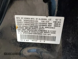 2016 Honda Pilot Elite with VIN 5FNYF6H01GB050524, listed as a IAAI auction lot 41452563 with 140,326 mi miles. Bid and sale history available at carsss.com. Image 9.