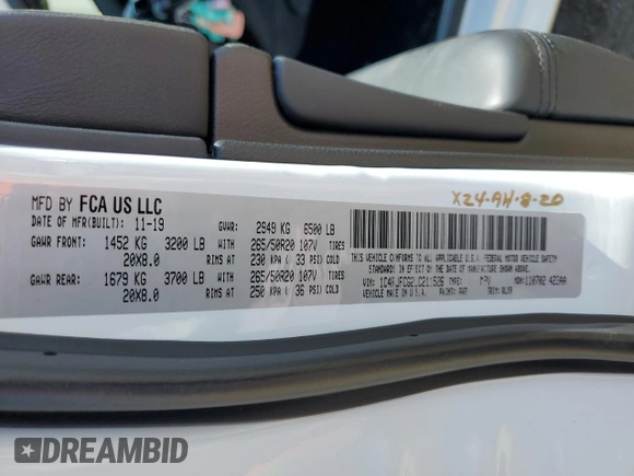 2020 Jeep Grand Cherokee High Altitude with VIN 1C4RJFCG2LC211526, listed as a Copart auction lot 54593905 with 75,396 mi miles and Salvage title. Bid and sale history available at DreamBid. Image 13.