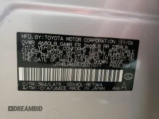 2007 Lexus ES 330 with VIN JTHBJ46G572071077, listed as a Copart auction lot 54392655 with 148,665 mi miles and Salvage Title. Bid and sale history available at DreamBid. Image 12.