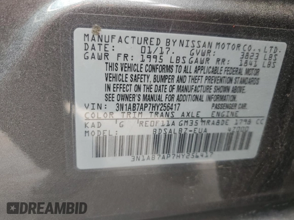 2017 Nissan Sentra S с VIN 3N1AB7AP7HY256417, выставлен на аукционе Copart как лот 53108695 с пробегом 79 693 миль миль и Списание • Salvage title. История ставок и продаж доступна на DreamBid. Изображение 15.