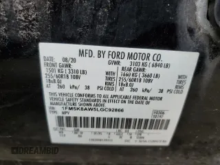 2020 Ford Police Interceptor Utility z VIN 1FM5K8AW5LGC92866, wystawiony jako Copart lot #47854775 z przebiegiem Nie podano mil oraz Szkody całkowita. Historia ofert i sprzedaży dostępna na DreamBid. Obrazek 13.