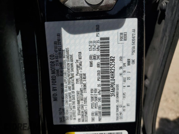2017 Ford Fusion Hybrid SE с VIN 3FA6P0LU4HR252582, выставлен на аукционе Copart как лот 57965815 с пробегом Не указан миль и Списание • Salvage title. История ставок и продаж доступна на DreamBid. Изображение 12.