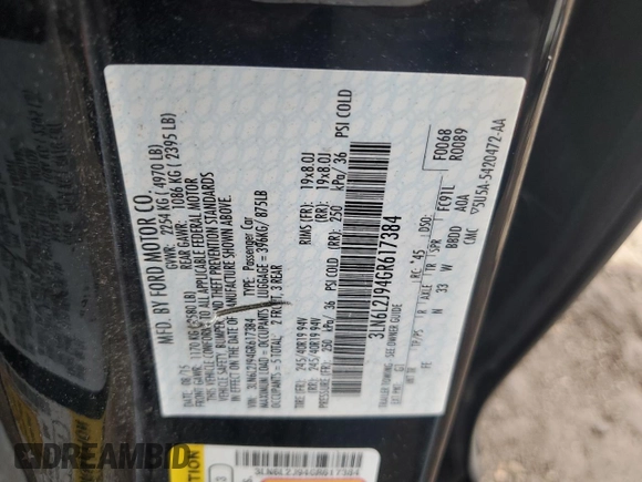 2016 Lincoln MKZ with VIN 3LN6L2J94GR617384, listed as a Copart auction lot 58000475 with 126,810 mi miles and Clean title. Bid and sale history available at DreamBid. Image 12.