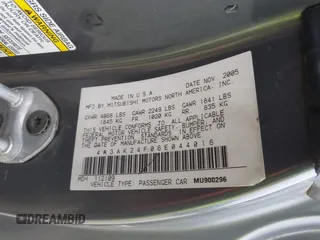 2006 Mitsubishi Eclipse GS with VIN 4A3AK24F06E044016, listed as a IAAI auction lot 41501136 with Not Provided miles and . Bid and sale history available at DreamBid. Image 9.