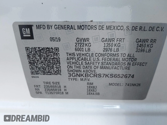 2019 Chevrolet Blazer z VIN 3GNKBCRS7KS652674, wystawiony jako IAAI lot #41815954 z przebiegiem 47 576 mil mil oraz . Historia ofert i sprzedaży dostępna na DreamBid. Obrazek 9.