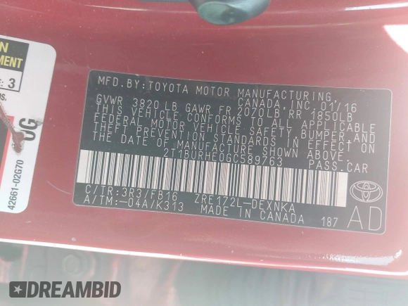 2016 Toyota Corolla L с VIN 2T1BURHE0GC589763, выставлен на аукционе IAAI как лот 42458421 с пробегом 239 441 миль миль и . История ставок и продаж доступна на DreamBid. Изображение 9.
