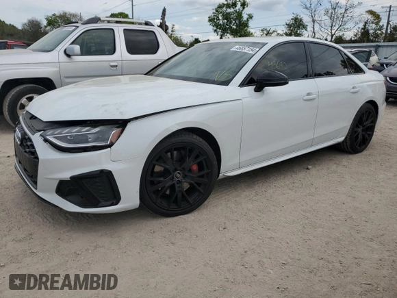 2021 Audi S4 Premium Plus with VIN WAUB4AF49MA030608, listed as a Copart auction lot 46857154 with 45,692 mi miles. Bid and sale history available at carsss.com. Image 1.