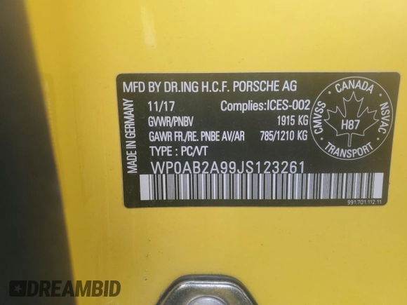2018 Porsche 911 Carrera S with VIN WP0AB2A99JS123261, listed as a Copart auction lot 51042945 with 19,741 mi miles and Salvage Title. Bid and sale history available at carsss.com. Image 13.