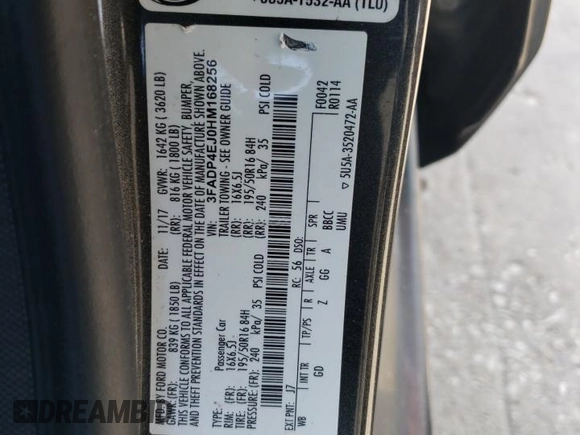 2017 Ford Fiesta SE with VIN 3FADP4EJ0HM168256, listed as a Copart auction lot 45246255 with 97,535 mi miles and Salvage Title. Bid and sale history available at DreamBid. Image 14.
