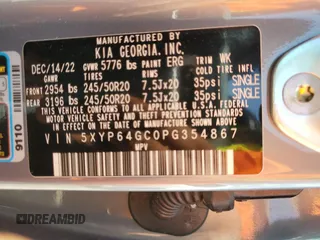 2023 Kia Telluride S with VIN 5XYP64GC0PG354867, listed as a Copart auction lot 55925425 with 32,597 mi miles and Salvage title. Bid and sale history available at DreamBid. Image 13.