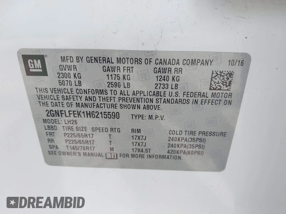 2017 Chevrolet Equinox LT with VIN 2GNFLFEK1H6215590, listed as a IAAI auction lot 41986847 with 156,406 mi miles and . Bid and sale history available at DreamBid. Image 9.
