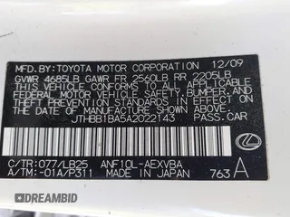 2010 Lexus HS 250h z VIN JTHBB1BA5A2022143, wystawiony jako IAAI lot #42509311 z przebiegiem Nie podano mil oraz . Historia ofert i sprzedaży dostępna na DreamBid. Obrazek 9.