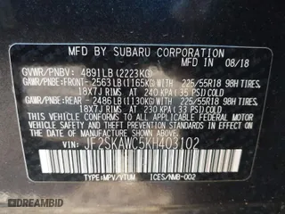 2019 Subaru Forester Touring with VIN JF2SKAWC5KH403102, listed as a IAAI auction lot 41768976 with 73,851 mi miles. Bid and sale history available at carsss.com. Image 9.