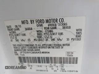 2010 Ford F-150 XL with VIN 1FTEW1C80AKE48904, listed as a IAAI auction lot 42110005 with 255,883 mi miles. Bid and sale history available at carsss.com. Image 9.