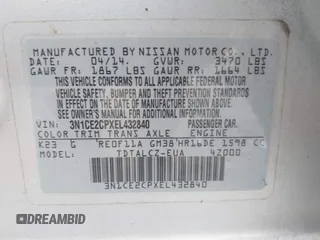 2014 Nissan Note S Plus z VIN 3N1CE2CPXEL432840, wystawiony jako IAAI lot #42487373 z przebiegiem 76 278 mil mil oraz . Historia ofert i sprzedaży dostępna na DreamBid. Obrazek 9.