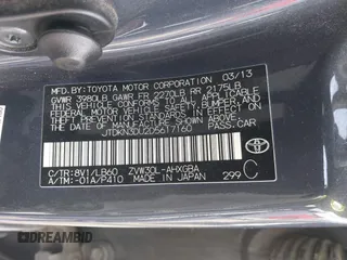 2013 Toyota Prius One with VIN JTDKN3DU2D5617160, listed as a IAAI auction lot 41582656 with 284,205 mi miles and . Bid and sale history available at DreamBid. Image 9.