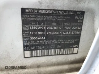 2003 Mercedes-Benz M-Class with VIN 4JGAB75E43A372186, listed as a Copart auction lot 84168224 with 224,588 mi miles and Salvage Title. Bid and sale history available at carsss.com. Image 13.