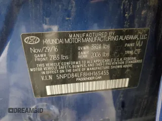 2017 Hyundai Elantra Limited with VIN 5NPD84LF8HH165455, listed as a Copart auction lot 54668785 with 145,968 mi miles and Non Repairable. Bid and sale history available at DreamBid. Image 13.
