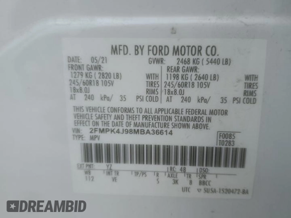 2021 Ford Edge SEL with VIN 2FMPK4J98MBA36614, listed as a Copart auction lot 44754445 with 0 mi miles and Salvage Title. Bid and sale history available at carsss.com. Image 13.