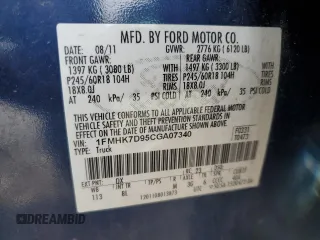 2012 Ford Explorer XLT z VIN 1FMHK7D95CGA07340, wystawiony jako Copart lot #56226875 z przebiegiem 170 774 mil mil oraz Szkoda całkowita • Salvage title. Historia ofert i sprzedaży dostępna na DreamBid. Obrazek 13.