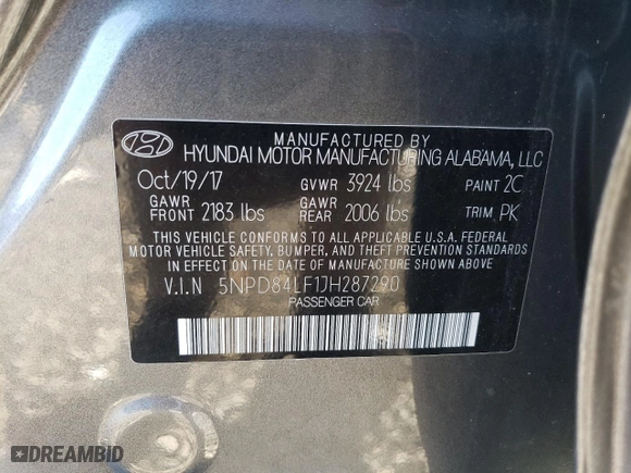 2018 Hyundai Elantra SEL with VIN 5NPD84LF1JH287290, listed as a Copart auction lot 45469195 with 33,257 mi miles and Salvage Title. Bid and sale history available at carsss.com. Image 13.