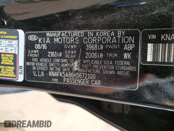 2017 Kia Forte LX with VIN KNAFK5A86H5672100, listed as a Copart auction lot 55101985 with 111,739 mi miles and Salvage Title. Bid and sale history available at carsss.com. Image 13.