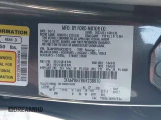 2016 Ford Fusion SE with VIN 3FA6P0H78GR238010, listed as a IAAI auction lot 41960407 with 138,695 mi miles and . Bid and sale history available at DreamBid. Image 9.