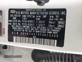 2015 Kia Sorento LX with VIN 5XYKT4A73FG613249, listed as a IAAI auction lot 41830836 with 111,396 mi miles. Bid and sale history available at carsss.com. Image 9.