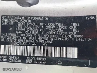2007 Toyota Highlander with VIN JTEGD21A870161949, listed as a IAAI auction lot 41487972 with 219,084 mi miles. Bid and sale history available at carsss.com. Image 9.