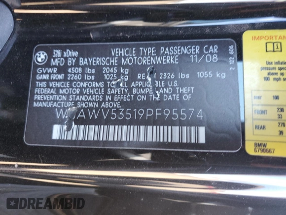 2009 BMW 3 Series 328i xDrive with VIN WBAWV53519PF95574, listed as a Copart auction lot 50928265 with 186,937 mi miles and Salvage Title. Bid and sale history available at carsss.com. Image 14.