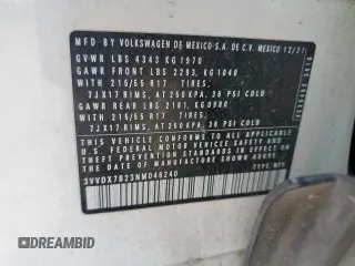 2022 Volkswagen Taos S z VIN 3VVDX7B23NM046240, wystawiony jako Copart lot #48912275 z przebiegiem 66 777 mil mil oraz Szkoda całkowita • Salvage title. Historia ofert i sprzedaży dostępna na DreamBid. Obrazek 14.