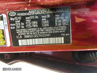 2007 Hyundai Santa Fe GLS with VIN 5NMSG13D27H103441, listed as a IAAI auction lot 42011361 with 246,590 mi miles. Bid and sale history available at carsss.com. Image 9.