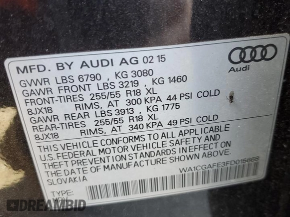 2015 Audi Q7 3.0T Premium with VIN WA1CGAFE3FD015668, listed as a Copart auction lot 86590834 with 139,246 mi miles and Salvage Title. Bid and sale history available at carsss.com. Image 13.