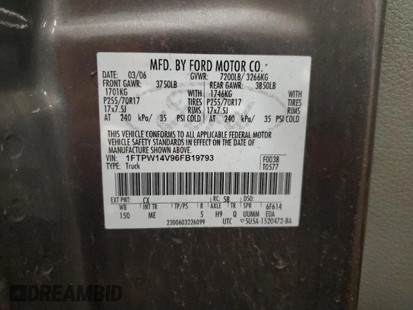 2006 Ford F-150 XLT with VIN 1FTPW14V96FB19793, listed as a Copart auction lot 86144464 with 173,322 mi miles and Clean Title. Bid and sale history available at carsss.com. Image 12.