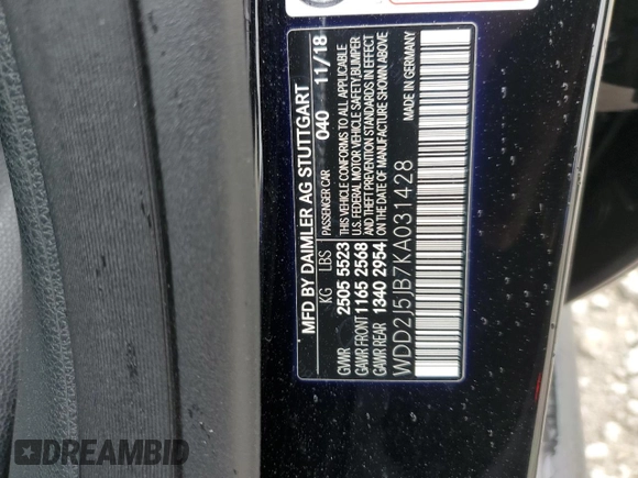 2019 Mercedes-Benz CLS with VIN WDD2J5JB7KA031428, listed as a Copart auction lot 62647904 with 0 mi miles and Non Repairable. Bid and sale history available at carsss.com. Image 14.