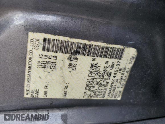 2016 Nissan Maxima SR with VIN 1N4AA6AP6GC446197, listed as a Copart auction lot 66180434 with 92,424 mi miles and Salvage title. Bid and sale history available at DreamBid. Image 12.
