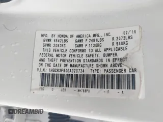 2016 Honda Accord Touring with VIN 1HGCR3F90GA020734, listed as a IAAI auction lot 42474951 with 126,304 mi miles and . Bid and sale history available at DreamBid. Image 9.