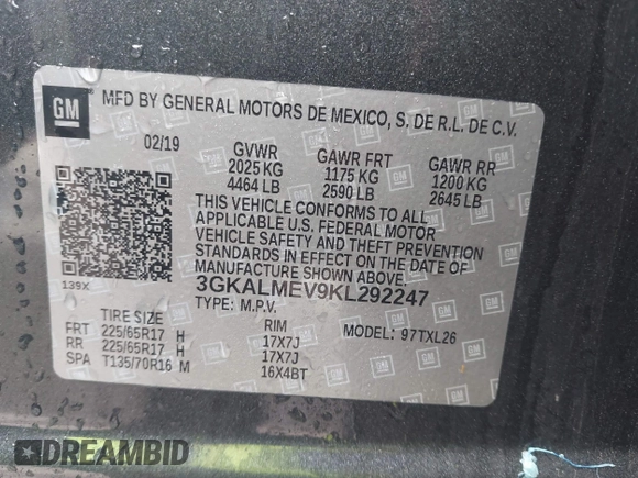 2019 GMC Terrain SLE z VIN 3GKALMEV9KL292247, wystawiony jako IAAI lot #42530403 z przebiegiem 35 771 mil mil oraz . Historia ofert i sprzedaży dostępna na DreamBid. Obrazek 9.
